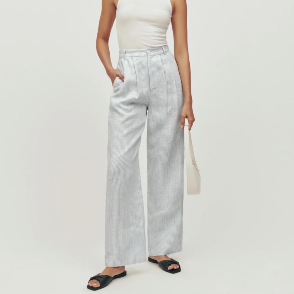 Reformation Vesta Linen Pants in Sourdough Stripe Size 2